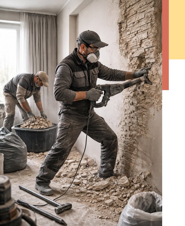 Демонтаж декоративного камня в Гае от 1474 руб/м² — быстро и недорого | ОТДЕЛОЧНИК-Гай