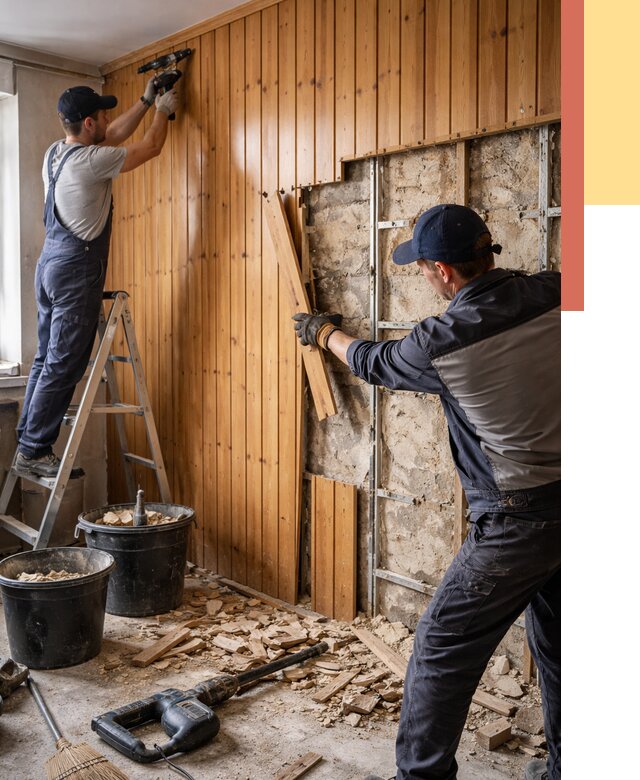 Демонтаж вагонки со стен в Гае от 1474 руб. — снятие, удаление, срочно | ОТДЕЛОЧНИК-Гай