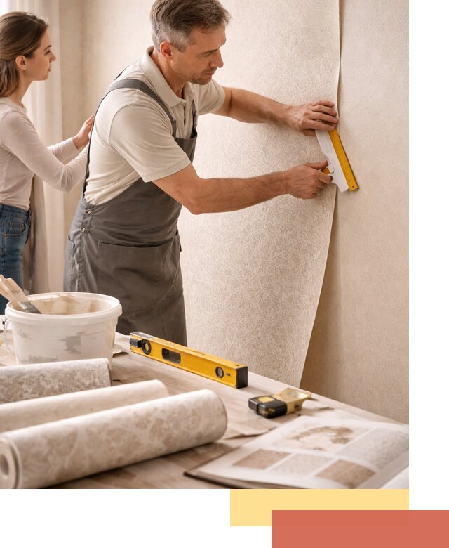 Поклейка обоев с подбором рисунка в Гае