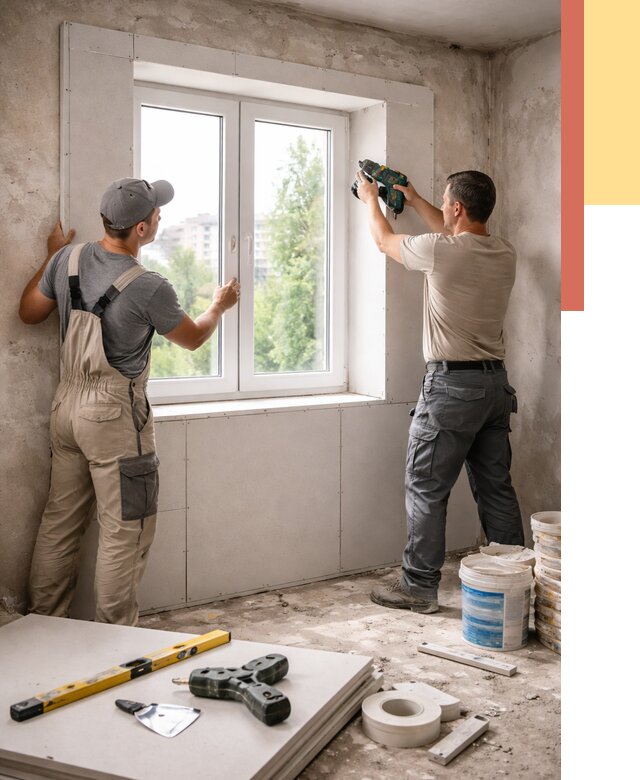 Монтаж откосов из гипсокартона в Гае от 4575 руб. под ключ | ОТДЕЛОЧНИК-Гай