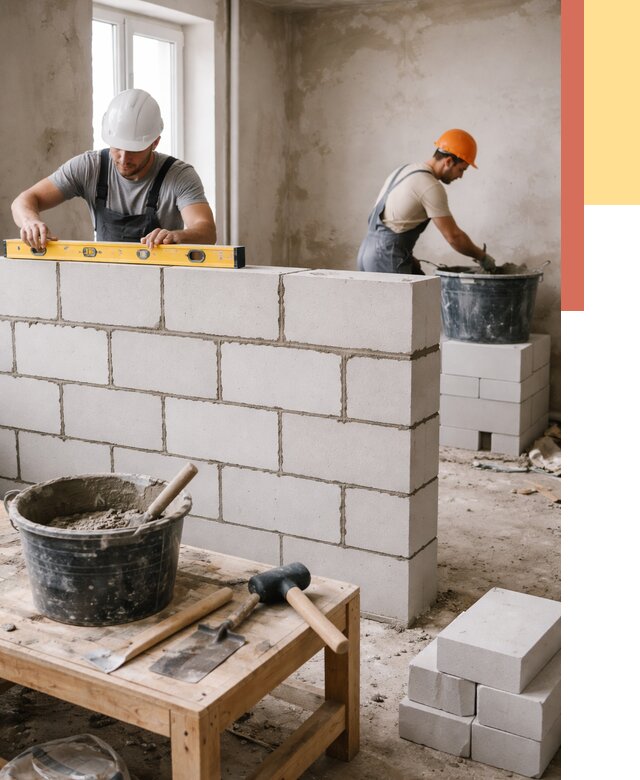 Кладка перегородок из газобетона в Гае от 3253 руб. под ключ | ОТДЕЛОЧНИК-Гай