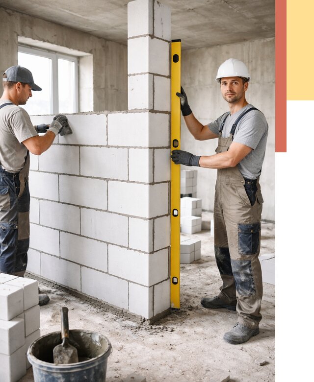 Кладка перегородок из пеноблока в Гае от 1830 руб. под ключ | ОТДЕЛОЧНИК-Гай