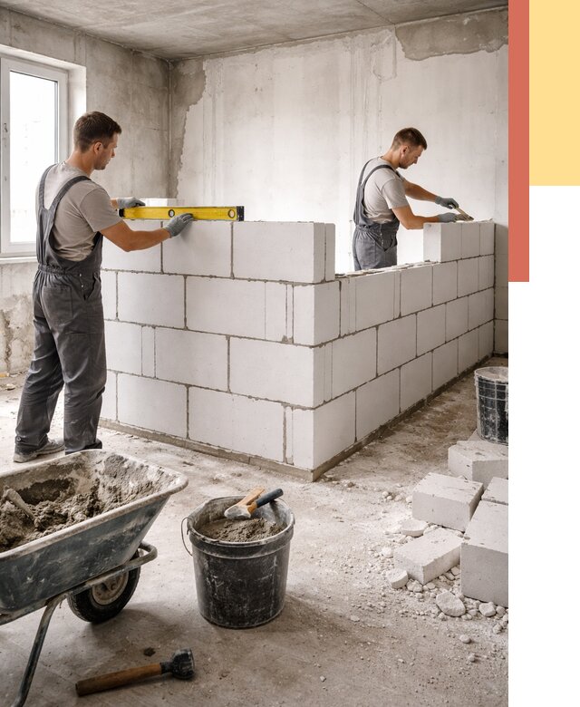 Кладка перегородок из ПГП в Гае от 2542 руб./м2 — монтаж и возведение под ключ | ОТДЕЛОЧНИК-Гай