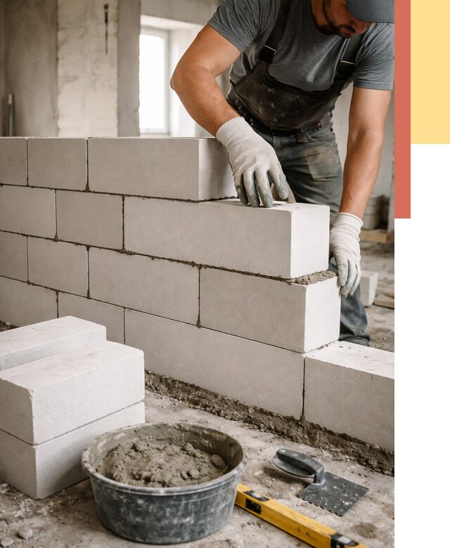 Кладка перегородок из силикатного блока в Гае от 4066 руб. под ключ | ОТДЕЛОЧНИК-Гай