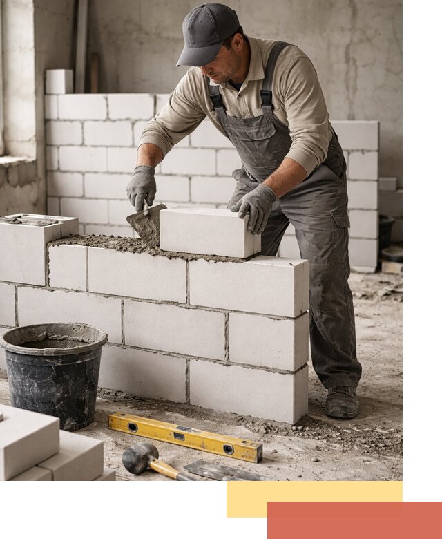 Кладка перегородок из силикатного блока в Гае