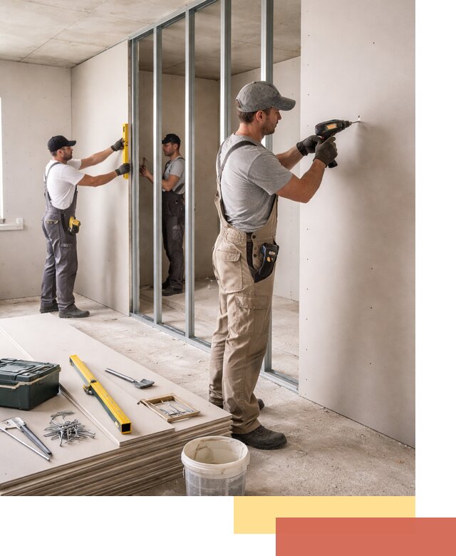 Однослойная перегородка из гипсокартона в Гае под ключ, монтаж и отделка