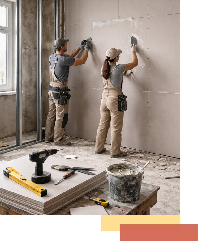 Монтаж двухслойной перегородки из гипсокартона в Гае