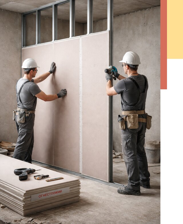Перегородка из огнестойкого гипсокартона в Гае от 1881 руб. под ключ | ОТДЕЛОЧНИК-Гай