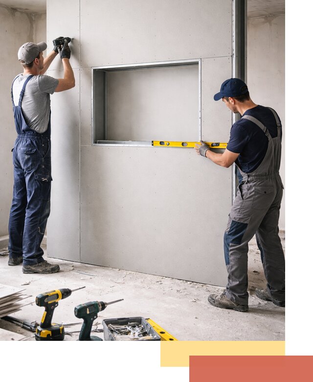 Перегородка из гипсокартона с нишей под декор в Гае