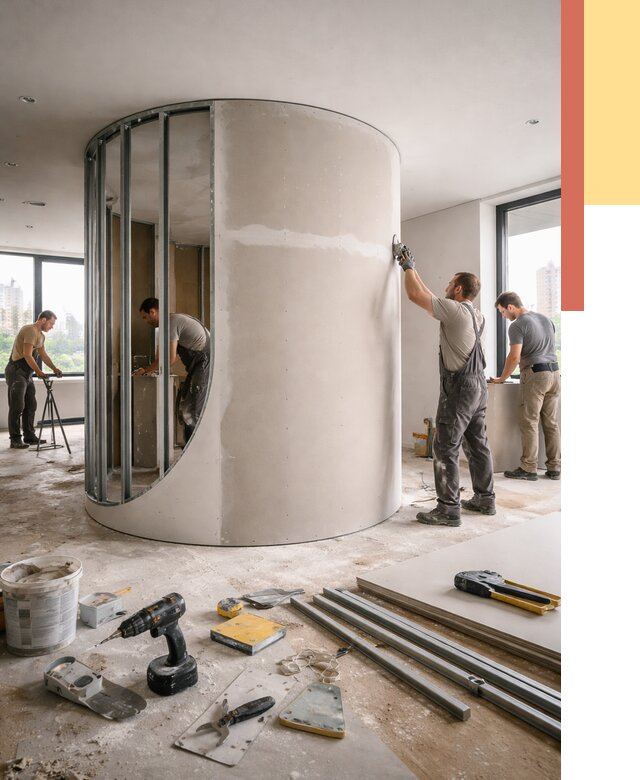 Радиусная перегородка из гипсокартона в Гае от 2948 руб. под ключ | ОТДЕЛОЧНИК-Гай