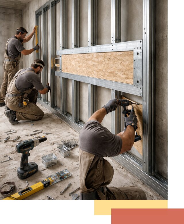 Усиленная перегородка для крепления тяжёлых конструкций в Гае