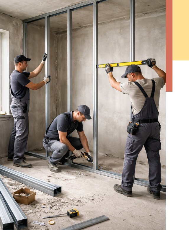 Монтаж каркаса перегородки из профиля в Гае от 762 руб. | ОТДЕЛОЧНИК-Гай