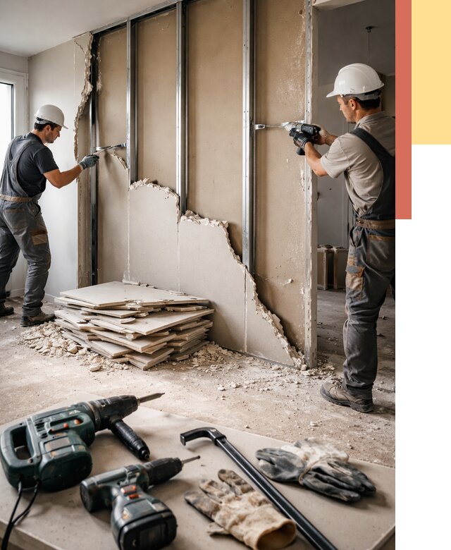 Демонтаж перегородки из гипсокартона в Гае от 1220 руб. быстро и недорого | ОТДЕЛОЧНИК-Гай