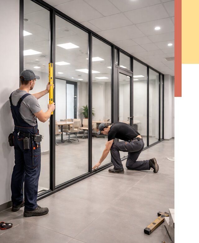 Каркасные стеклянные перегородки в Гае под ключ от 9353 руб. | ОТДЕЛОЧНИК-Гай