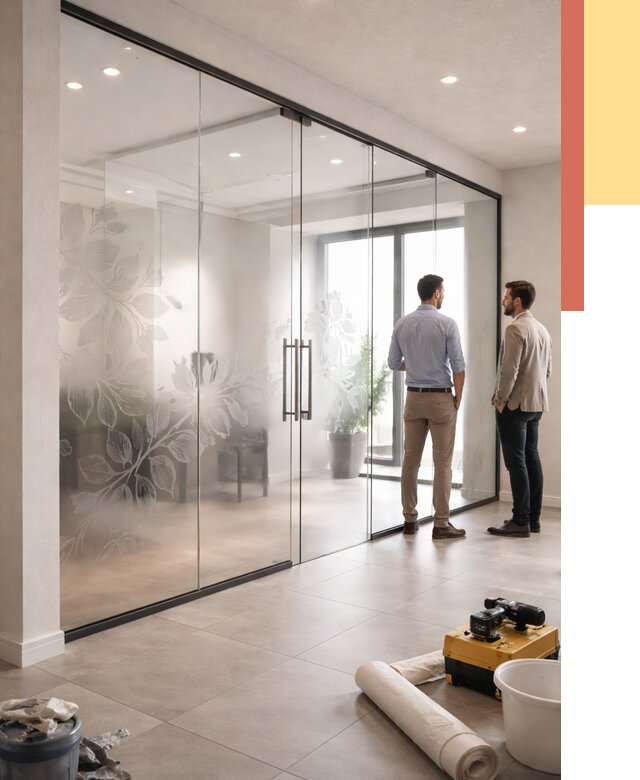 Стеклянные перегородки с рисунком в Гае от 12708 руб. монтаж и нанесение | ОТДЕЛОЧНИК-Гай