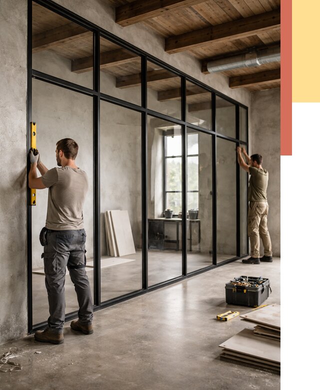 Стеклянные перегородки лофт в Гае от 10674 руб. под ключ | ОТДЕЛОЧНИК-Гай