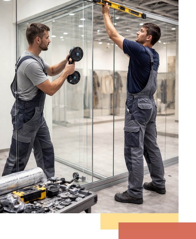 Стеклянные перегородки для магазинов в Гае — монтаж и установка