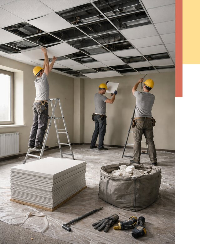 Демонтаж потолка Армстронг в Гае от 4575 руб. быстро и недорого | ОТДЕЛОЧНИК-Гай