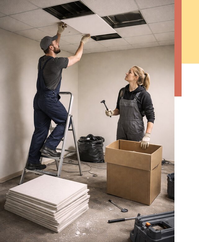 Демонтаж потолочной плитки в Гае от 4575 руб. быстро и недорого | ОТДЕЛОЧНИК-Гай