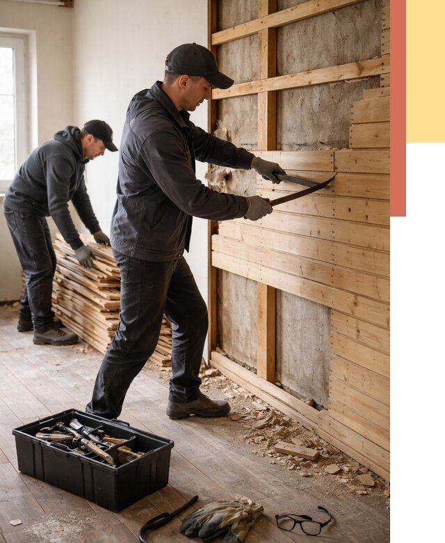 Демонтаж вагонки в Гае от 3863 руб/м2 — быстро и недорого | ОТДЕЛОЧНИК-Гай