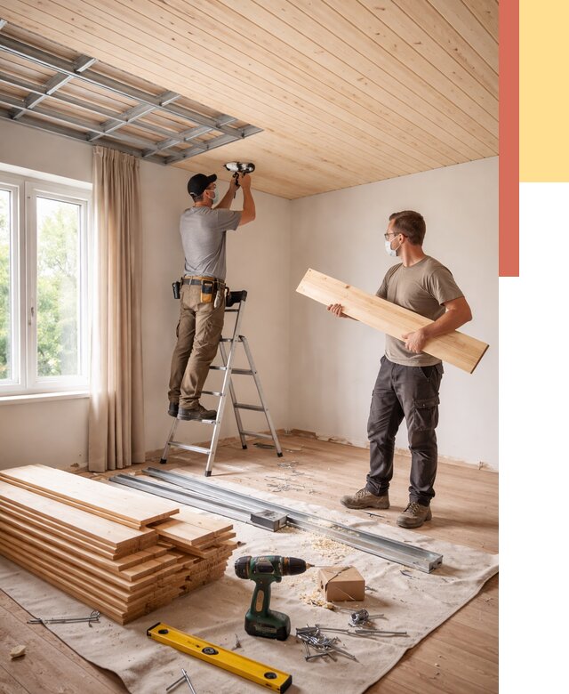 Монтаж потолка из вагонки в Гае от 6608 руб. | Быстро и недорого — ОТДЕЛОЧНИК-Гай