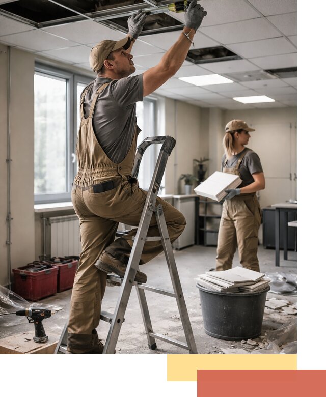 Ремонт потолка Армстронг и замена плит в Гае