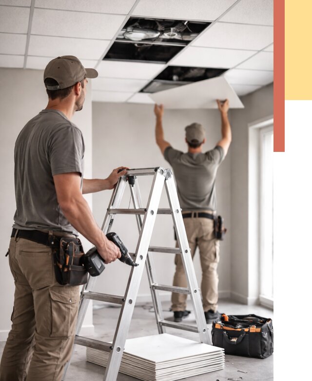 Обслуживание подвесного потолка в Гае от 3558 руб. — быстро и недорого | ОТДЕЛОЧНИК-Гай