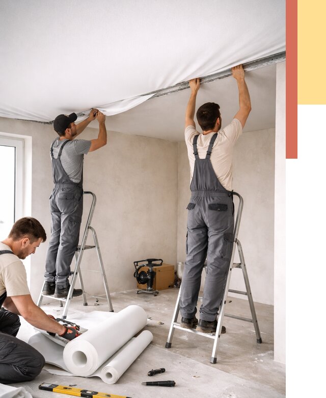 Монтаж тканевого натяжного потолка в Гае от 3558 руб. под ключ | ОТДЕЛОЧНИК-Гай