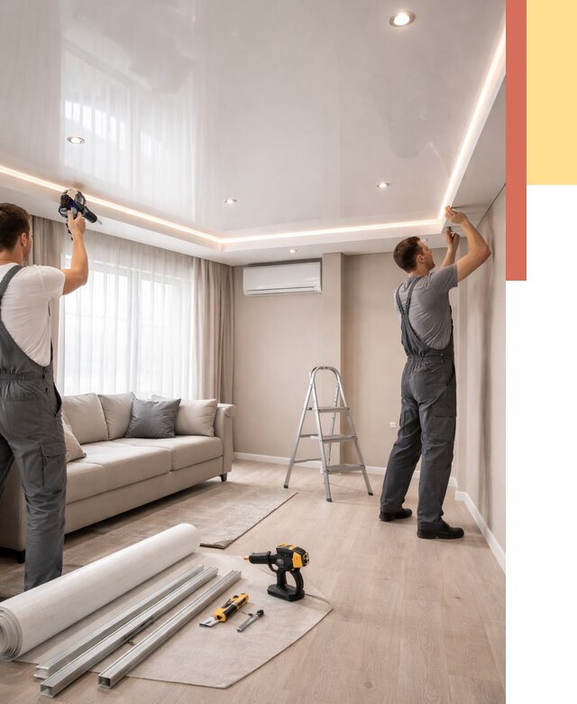 Монтаж глянцевого натяжного потолка в Гае от 762 руб. под ключ | ОТДЕЛОЧНИК-Гай