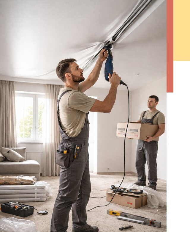 Монтаж сатинового натяжного потолка в Гае от 3558 руб. | Быстро, недорого — ОТДЕЛОЧНИК-Гай