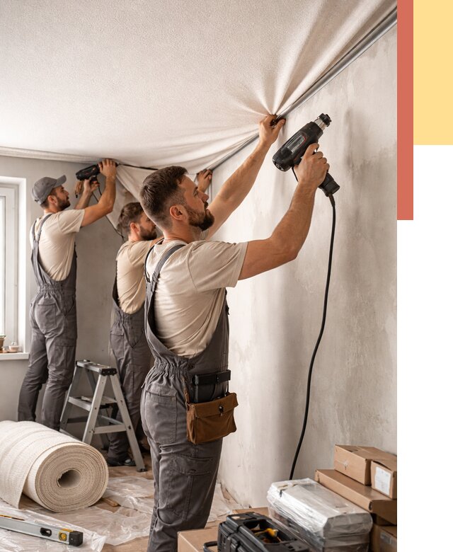 Монтаж фактурного натяжного потолка в Гае от 762 руб. — ОТДЕЛОЧНИК-Гай