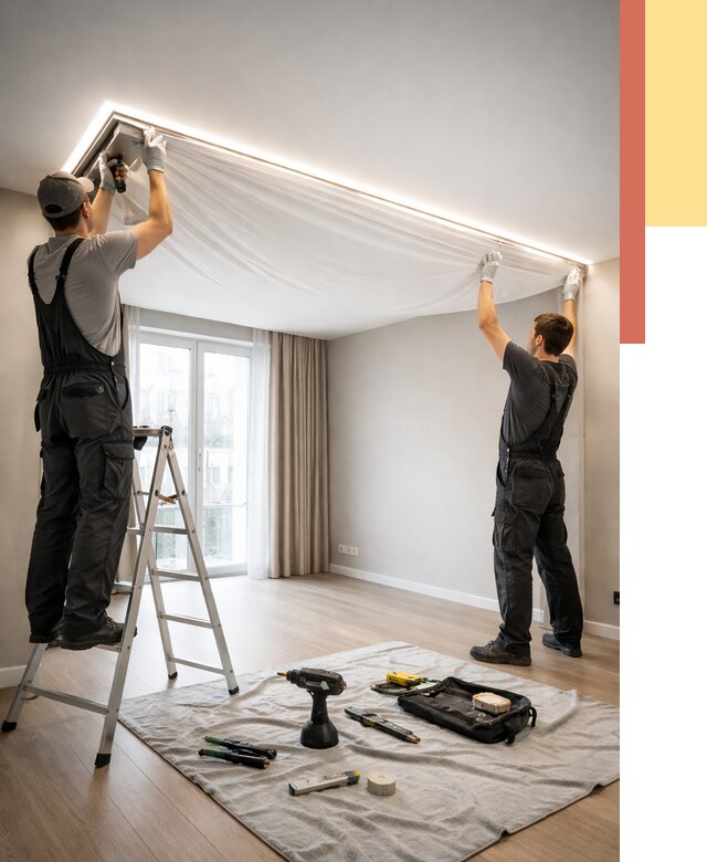 Монтаж парящего натяжного потолка в Гае от 4575 руб. быстро и недорого | ОТДЕЛОЧНИК-Гай