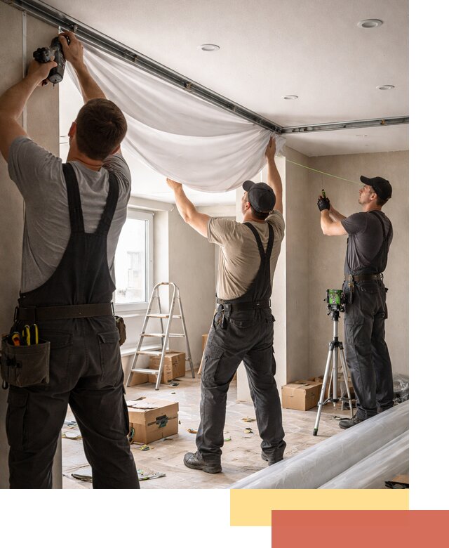 Монтаж парящего натяжного потолка под ключ в Гае