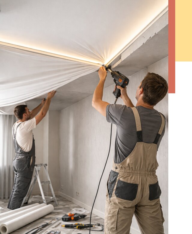 Монтаж натяжного потолка с подсветкой в Гае от 966 руб. | ОТДЕЛОЧНИК-Гай