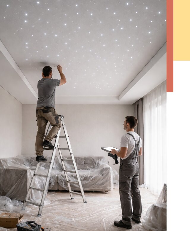 Монтаж натяжного потолка «звездное небо» в Гае от 6608 руб. | ОТДЕЛОЧНИК-Гай