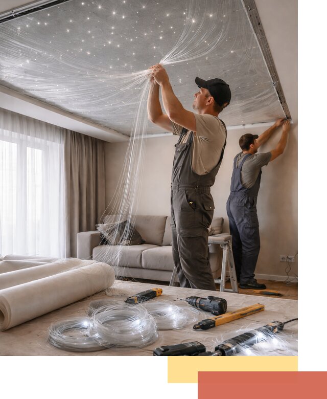 Монтаж натяжного потолка «Звездное небо» в Гае