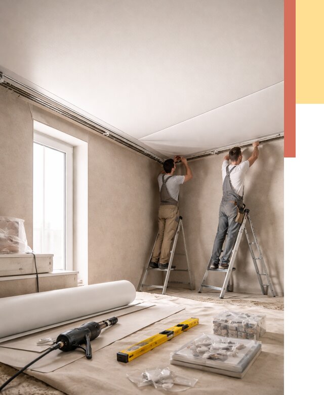 Монтаж натяжного потолка в спальне в Гае от 3863 руб. под ключ | ОТДЕЛОЧНИК-Гай