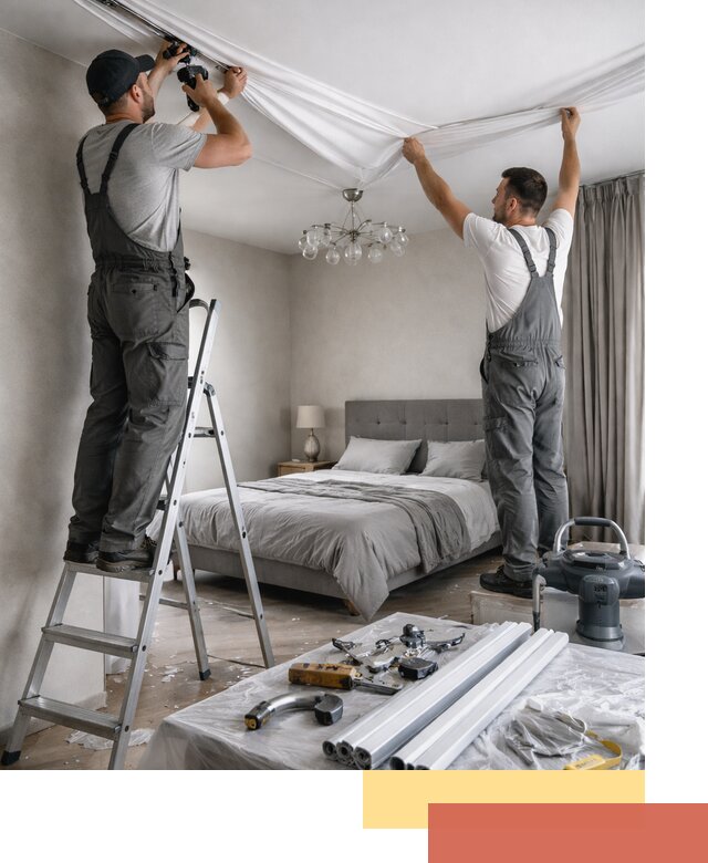 Монтаж натяжного потолка в спальне в Гае