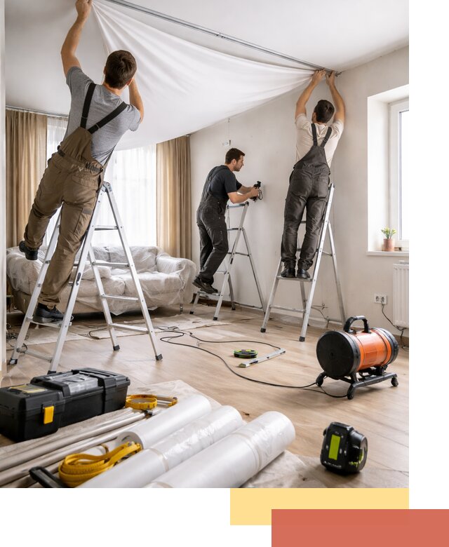 Монтаж натяжного потолка в гостиной в Гае