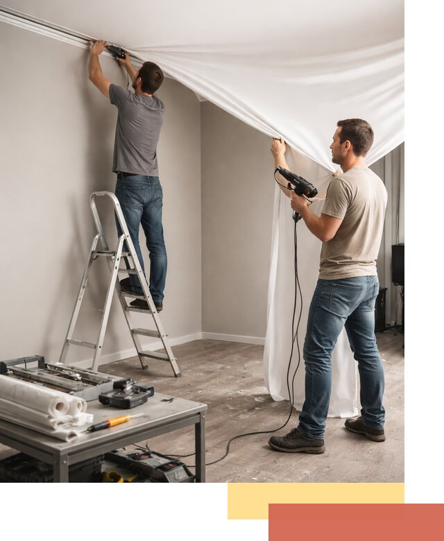 Монтаж натяжного потолка в студии в Гае