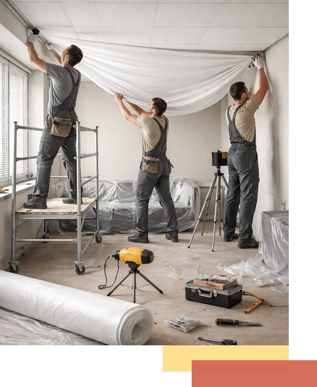 Монтаж натяжного потолка в офисе в Гае