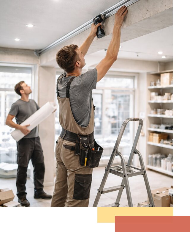 Монтаж натяжных потолков в магазине в Гае