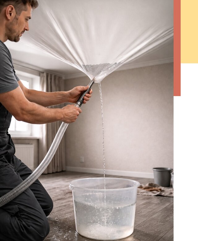 Слив воды с натяжного потолка в Гае от 2542 руб. быстро и недорого | ОТДЕЛОЧНИК-Гай