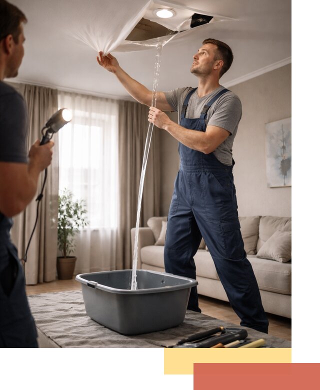 Слив воды с натяжного потолка в Гае быстро и аккуратно