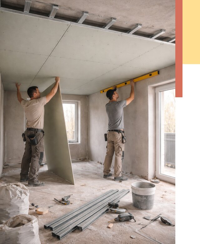 Одноуровневый потолок из гипсокартона в Гае от 762 руб. — монтаж под ключ | ОТДЕЛОЧНИК-Гай