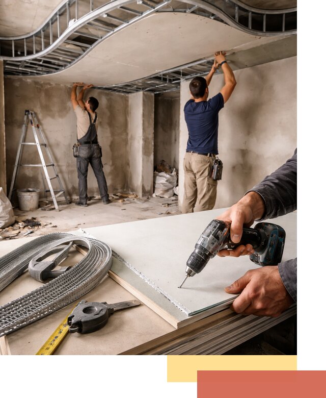 Криволинейный потолок из гипсокартона в Гае — монтаж и отделка