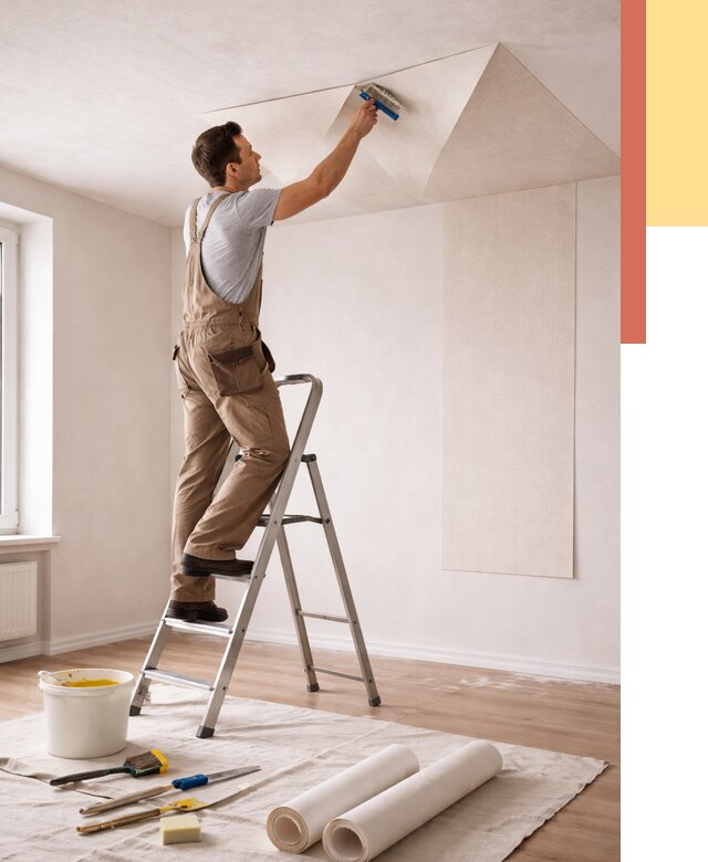 Поклейка обоев на потолок в Гае от 4575 руб. быстро и недорого | ОТДЕЛОЧНИК-Гай