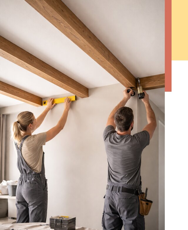 Монтаж декоративных балок на потолок в Гае от 4270 руб. — ОТДЕЛОЧНИК-Гай