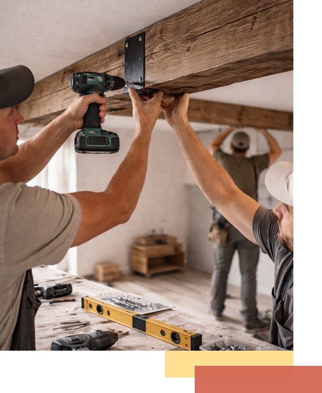 Монтаж декоративных потолочных балок в Гае